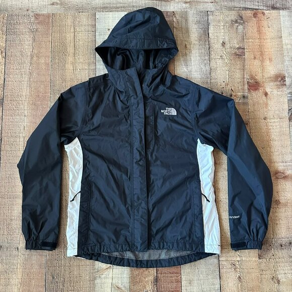 The North Face Women’s Size S Black and White Hyvent  Hooded Rain Jacket - Picture 1 of 8